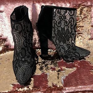 Black lace ankle booties